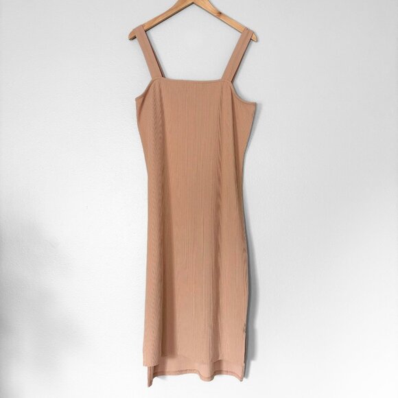 The Drop Amelia Square Neck Bodycon Midi Tank Dress Tan Womens XL Quiet Luxury - Picture 3 of 16